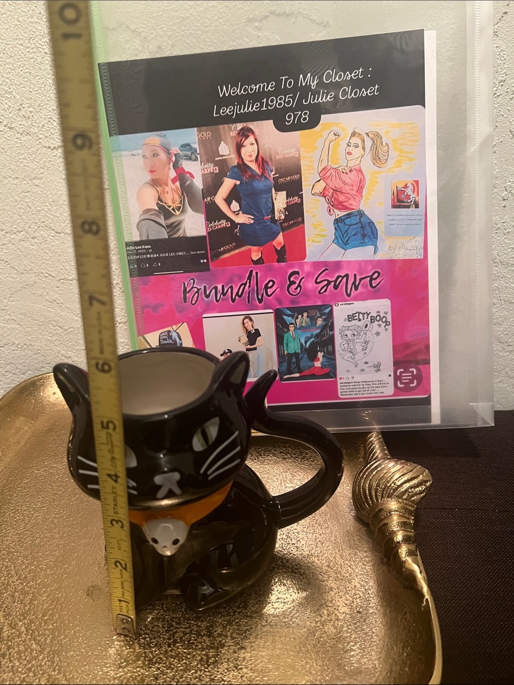 #2079**Black Ceramic Cat Mug with Orange Collar and Skull Charm - Picture 3 of 14
